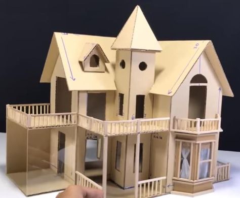 How To Make A House Out Of Cardboard, House Model Cardboard, Cardboard Dollhouse Diy, Miniature Houses Diy Cardboard, Cardboard House Model, Cardboard House Diy, Cardboard Buildings, Diy Cardboard House, Cardboard Home