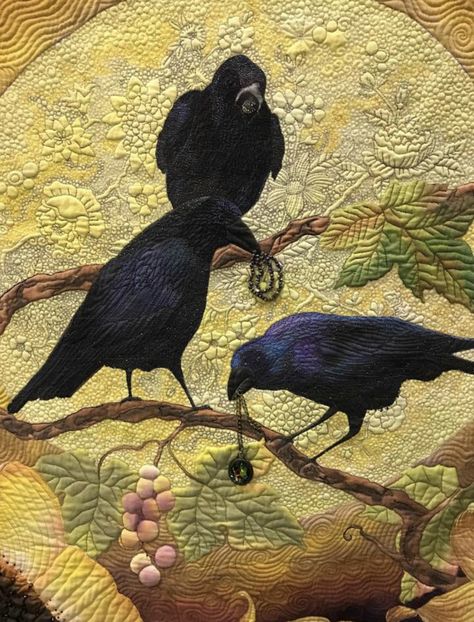 Raven Quilt, Appliqué Quilts, Whole Cloth Quilts, Crow Art, Raven Art, Landscape Quilts, Bird Quilt, Animal Quilts, Thread Painting