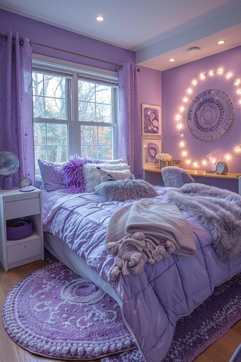 Simple Girl Room Ideas, Pink And Purple House Decor, Purple And Pink Room Aesthetic, Room Ideas Purple And White, Room Ideas Purple Aesthetic, Aesthetic Room Ideas For Girl, Purple Home Decor Ideas, Pink Purple Girls Room, Purple Home Aesthetic