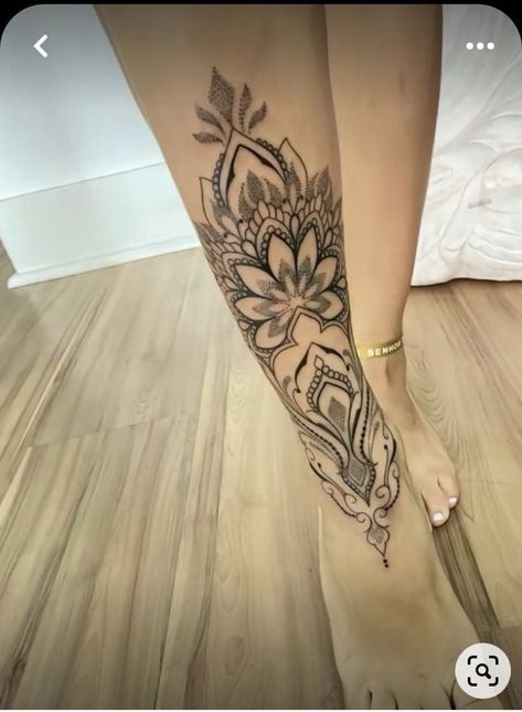 Lower Calf Tattoo Women, Mandala Calf Tattoo, Mandala Shin Tattoo, Shin Tattoos For Women, Tattoo Ideas Female Leg, Calf Tattoos For Women, Mum Tattoo, Shin Tattoo, Cute Tattoo Ideas