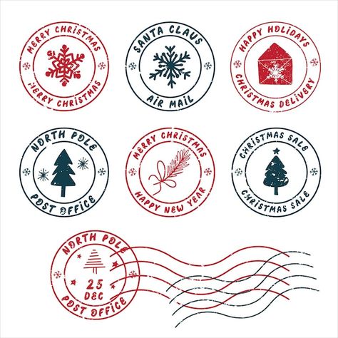 Vector cute christmas and new year posta... | Premium Vector #Freepik #vector #postmark #christmas #winter #letter-stamp Mail Christmas Icon, Letter To Santa Illustration, Christmas Postage Stamps, North Pole Postage Printable Free, Santa Claus Letter, New Year Post, Santa Mail, Santa Stamp, Merry Christmas Happy Holidays