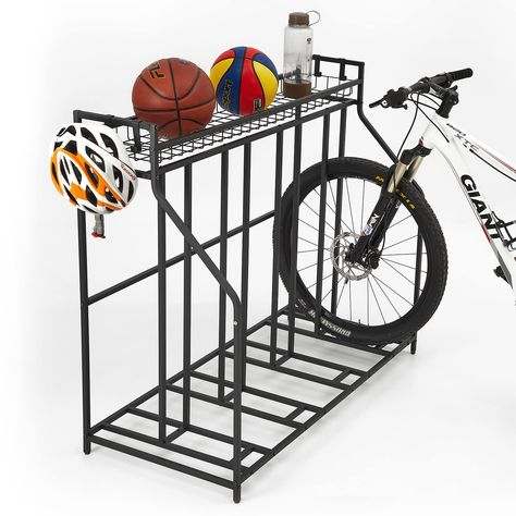 PRICES MAY VARY. FREESTANDING 4 BIKE RACK: the bicycle storage rack is designed to be the ultimate bike storage solution for your home, garage, back porch, business front, or back. Designed to hold up to 4 bikes upright, securely, so you don't have to worry about installing hooks and the potentially damaging your bike due to hanging. MULTI-PURPOSE GARAGE ORGANIZER: get your garage organized with additional storage features of our bike rack. The top features an extra-wide basket, so you're able t Home Bike Rack, Bicycle Station, Standing Bike Rack, Bike Storage Stand, Rack Velo, Freestanding Bike Rack, Indoor Bike Storage, Bike Rack Garage, Garage Organizer