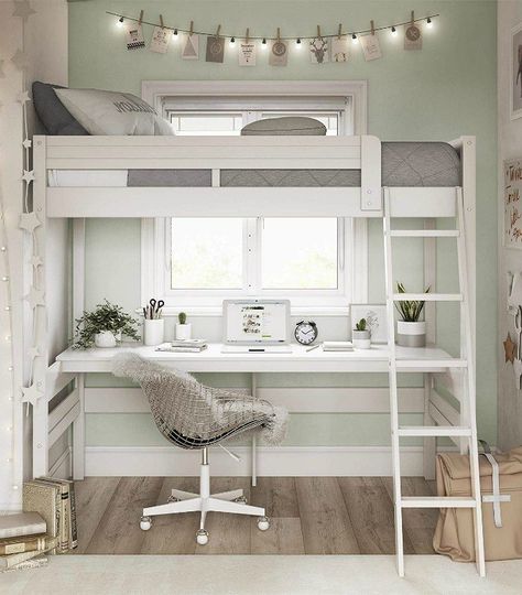 A loft bed is an excellent solution for the kids’ room when space is at a premium. A lot of today’s models even come with built-in desks, wardrobes and othe Loft Beds For Teens, Girls Loft Bed, Loft Beds For Small Rooms, Bed For Girls Room, Beds For Small Rooms, Diy Loft Bed, Twin Loft Bed, Teenager's Room, Bilik Tidur