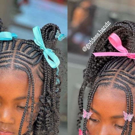 The OFFICIAL Crown Adjuster👑 on Instagram: "BOHO FULANI BOB😍🩷💜🩵 THE BABIES ARE SLAYINGGGG THIS STYLE😍 BACK TO SCHOOL READY📚✏️ GODDESS BABY THEORY👑 follow @goddess.handz for more hair inspo💫 • • • • #goddeshandz 👑 #knotlessbraids #mediumbraids #knotlessboxbraids #braids #hairbraider #feedinbraids #goddess #hair #explorepage #explore #hairbraider #kids #kidstyles #kidhair #hairstylesforkids #hairkids #kiddie #kids #tribalbraids #creativebraids #creativebraidstyles #reels #reelsinstagram" Kids Fulani Braids Hairstyles, Kids Fulani Braids, Goddess Hair, Hair Braider, Kid Styles, Fulani Braids, Kids Styles, Baby Hair, Braid Styles