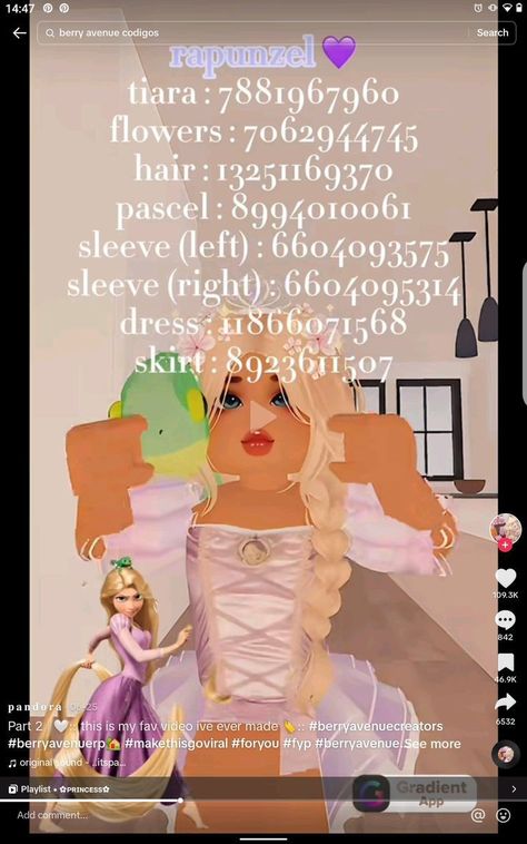 Princess Codes Berry Ave, Princess Berry Ave Codes, Berry Avenue Codes Disney Princess, Berry Avenue Codes Princess, Berry Ave Princess Codes, Rapunzel Outfit, Dance Moms Costumes, Disney Princess Outfits, Bloxburg Decals Codes Wallpaper