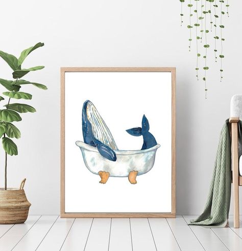 Sea Themed Bathroom, Whale Bathroom, Wall Poster Decor, Taking Bath, Baby Nursery Wall Art, Ocean Nursery, Bathroom Themes, Whale Print, Poster Decor