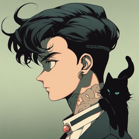 Anime Guy Side Profile, Guy Side Profile, Black Kitten Pfp, Anime Guy Pfp, Anime Side Profile, Kitten Pfp, Keyboard Wallpapers, Guy Pfp, Long Hair Drawing