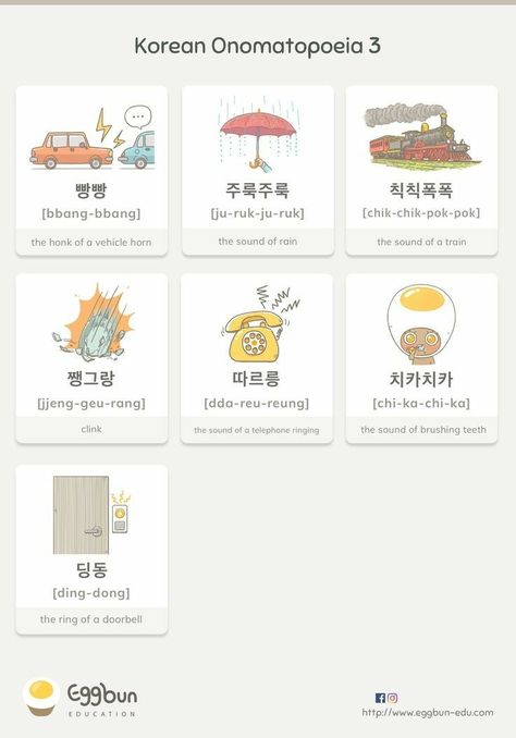 Korean Onomatopoeia, Korean Verbs, Learn Korean Alphabet, Learn Hangul, Learn Korea, Learning Languages Tips, Korea Language, Teaching English Abroad, Korean Words Learning