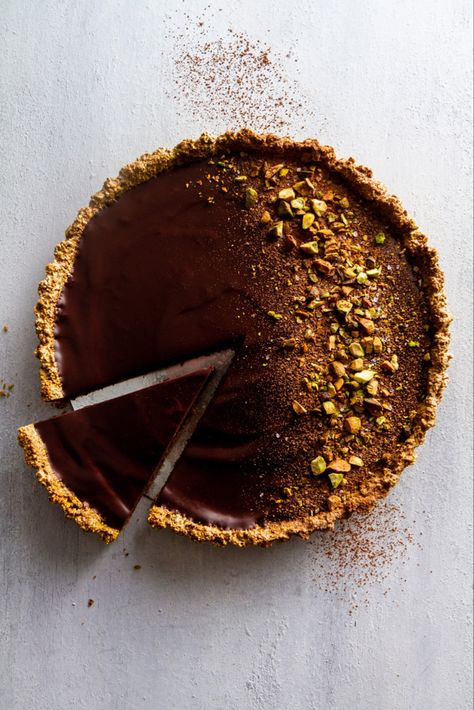 Flourless Dark Chocolate Pistachio Tart Recipe | Girl Versus Dough Dark Chocolate Pistachio, Pistachio Tart, Chocolate Gluten Free, Southern Buttermilk Biscuits, Tart Pie, Orange Mousse, Dark Chocolate Orange, Chocolate Pistachio, Dutch Oven Bread