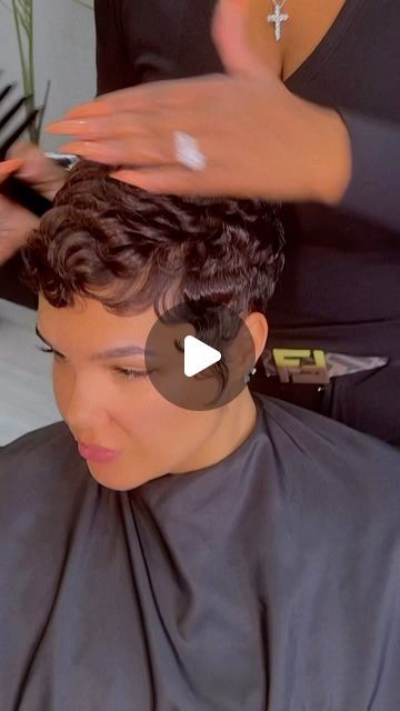 Relaxer Free Pixie Cut, Curl Pixie Hair Tutorials, Short 3c Curly Hair Pixie Cuts, Pixie Pin Curls, Short Relaxed Hairstyles Pixie Cuts, Short Hair Pixie Cuts Black Women, Short Relaxed Hair, Brunette Pixie Cut, Shaved Pixie Cut