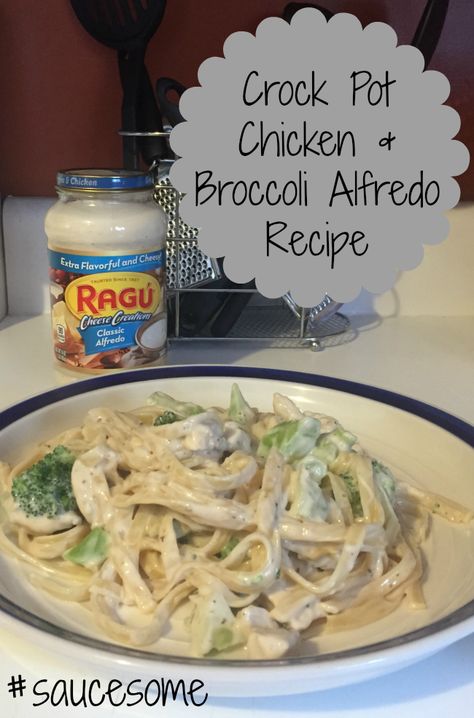 Crock Pot Chicken & Broccoli Alfredo Recipe - Nanny to Mommy Ragu Chicken Alfredo, Chicken Broccoli Alfredo Recipe, Chicken Broccoli Fettuccine Alfredo, Chicken Broccoli Crockpot, Fettucini Alfredo Recipe, Chicken Fettucine, Crockpot Chicken Alfredo, Recipe Sauce, Chicken Fettuccine Alfredo