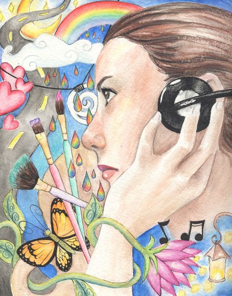 Teaching Portrait Drawing, Metaphorical Self Portrait, Observational Drawing, High School Art, Arts Ed, Watercolor Pencils, Color Pencil Drawing, Self Portrait, Art Reference Photos