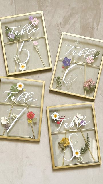 Wedding Stationery on Instagram: "1 🌼 2 🌸 3 🌻 4 🌺 tell me if you’ve ever loved a table number more 🤩 • • • #tablenumbers #pressedflowers #wildflowers #wildflowerwedding #tablescape #weddingtable #weddingtableinspo #springwedding #summerwedding #lookgoodonpaper #lookgoodonpaperco" Whimsical Table Numbers Wedding, Dried Floral Table Numbers, Pressed Flower Frame Table Number, Table Numbers Wedding Pressed Flowers, Pressed Flower Wedding Table Numbers, Spring Diy Wedding Decor, Pressed Floral Table Numbers, Boho Wildflower Wedding Invitation, Cute Table Numbers For Wedding