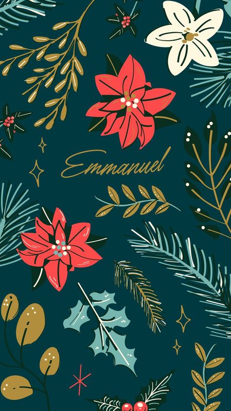 Emmanuel text amongst christmas illustrations in red, gold and teal. Iphone Wallpaper Christmas, Christmas Iphone Wallpapers, Christmas Phone Backgrounds, Sunflower Iphone Wallpaper, Elevated Faith, Teal Christmas, Christmas Wallpaper Free, Catholic Christmas, Blue Christmas Ornaments