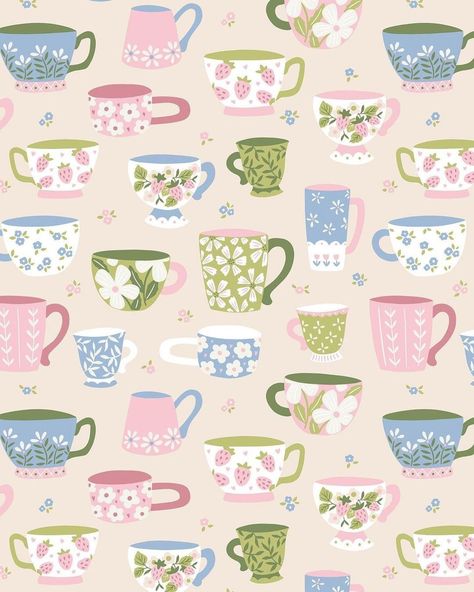 Cute Floral Tea Cups in Pastel Tones by Inna Moreva. Available exclusively on Patternbank. https://patternbank.com/inna Tea Cup Background, Paper Background Aesthetic, Tea Cup Pattern, Thanksgiving Graphics, Aa Wallpaper, Tea Wallpaper, Tea Rex, Tenerife Spain, I Love Flowers