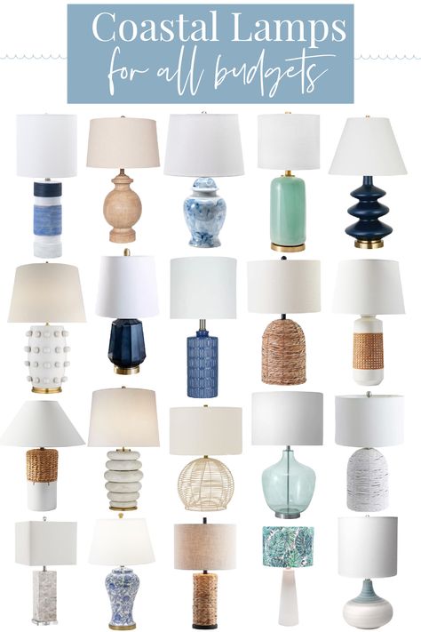 Coastal Look Bedroom, Navy Lamps Bedroom, Navy Lamps Living Room, Coastal Inspired Lamps, Coastal Bedroom Lighting Ideas, Beach House Lamps, Modern Coastal Lamps, Coastal Interiors Design Bedroom, New England Beach House Coastal