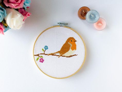 Robin cross stitch kit Craft cross stitch για | Etsy Robin Cross Stitch, Bird Cross Stitch, Cute Cross, Robin Bird, Cross Stitch Bird, Bird Pattern, Cute Cross Stitch, Bird Patterns, Christmas Cross