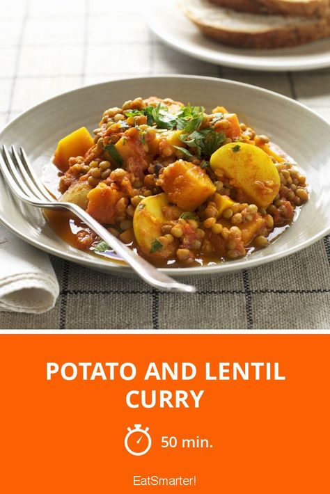 Potato and Lentil Curry - few calories - simple dish - So healthy is the recipe: 100.0/10 | A recipe idea by EAT SMARTER | Curry, Vegetable, Spices, Root Vegetable, Low-calorie #legume #healthyrecipes Lentil Potato Curry, Lentil And Potato, Lentil Potato, Tomato Lentils, Lentil Curry Recipes, Root Vegetable, Potato Curry, Lentil Curry, Eat Smart