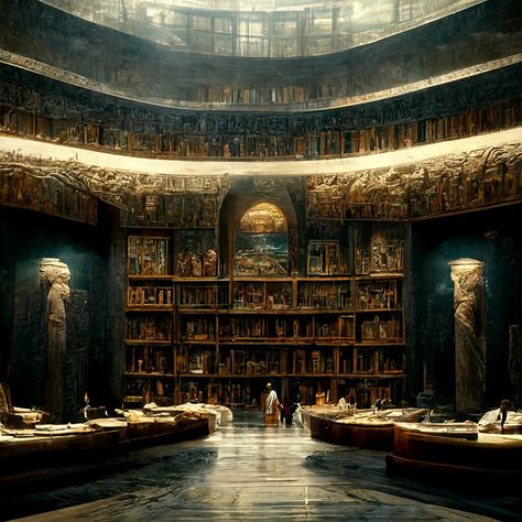 ArtStation - "The Library of Alexandria" Reimagined by AI Famous Library, The Library Of Alexandria, Lost Library, Ancient Alexandria, Ancient Library, Egypt Aesthetic, Enchanted Kingdom, Hidden Book, Library Of Alexandria