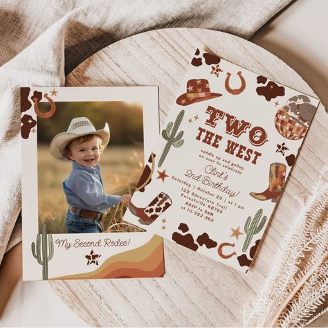 Two the West cowboy 2nd photo Birthday party Cowboy Birthday Party Invitations, Rodeo Birthday Parties, Cowboy Birthday Party, Western Birthday, 85th Birthday, Rodeo Birthday, Photo Birthday, Cowboy Birthday, Envelope Seals