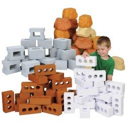 Creative Building, Brick Block, Building Projects, Cinder Block, Rock Wall, Indoor Play, Indoor Playground, Dramatic Play, Learning Centers