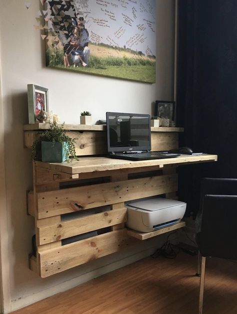 Wooden Pallet Shelves, Pallet Desk, Pallet Wall Decor, Pallet Home Decor, Diy Pallet Wall, Reclaimed Wood Desk, Pallet Patio Furniture, Pallet Decor, Pallet Shelves