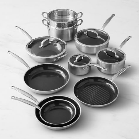 GreenPan Shop All | Williams Sonoma Gold Cookware, Best Pans, House Essentials, Ceramic Cookware, Pots And Pans Sets, Williams Sonoma Home, Enameled Cast Iron, Cookware Sets, Pan Set