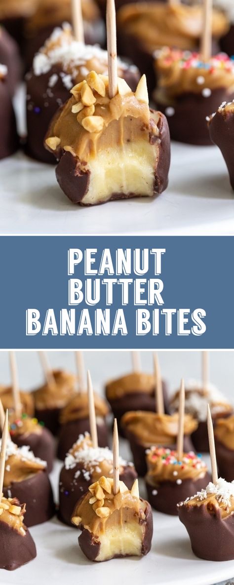 Chocolate Covered Banana Bites, Banana Snacks, Peanut Butter Bites, Chocolate Covered Bananas, Vegan Snack Recipes, Banana Bites, Summer Snacks, Chocolate Dessert Recipes, Snacks Für Party