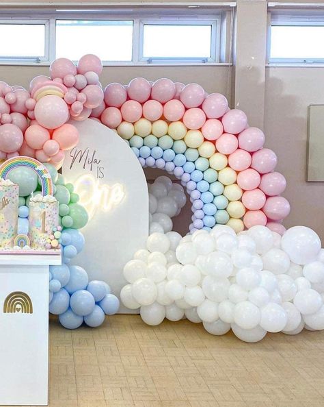 Rainbow Theme Baby Shower, Care Bears Birthday Party, Balloons Decor, Care Bear Birthday, Rainbow First Birthday, My Little Pony Birthday Party, Little Pony Birthday Party, Unicorn Themed Birthday Party, Pastel Birthday