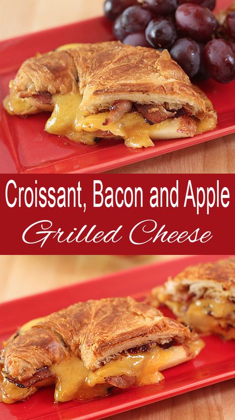 Apple and Bacon Grilled Cheese on a Croissant Grilled Cheese Croissant, Colorado Food, Bacon Grilled Cheese, Gourmet Grilled Cheese, Recipes For Food, Football Party Food, Grilled Cheese Recipes, Grilled Sandwich, Sharp Cheddar