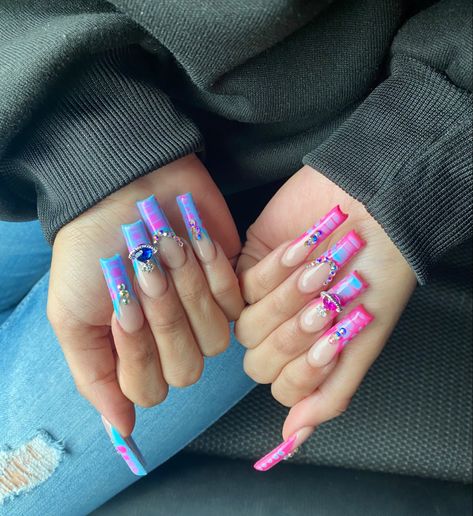 Gender Reveal Hairstyles, Gender Reveal Nails Ideas, Gender Reveal Nails, Baby Shower Nails, Acrylic Toes, Acrylic Toe Nails, White Glitter Nails, Dope Nail Designs, Acrylic Nails Coffin Pink