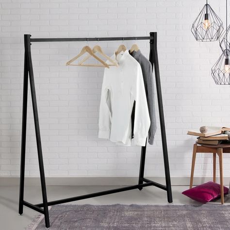 Rebrilliant Gearldine 47.2'' Metal Clothing Rack & Reviews - Wayfair Canada Retail Store Ideas, Black Clothing Rack, Retail Clothing Display, Metal Clothing Rack, Entryway Rack, Rolling Clothes Rack, Clothing Rack Display, Closet Clothes Storage, Black Closet