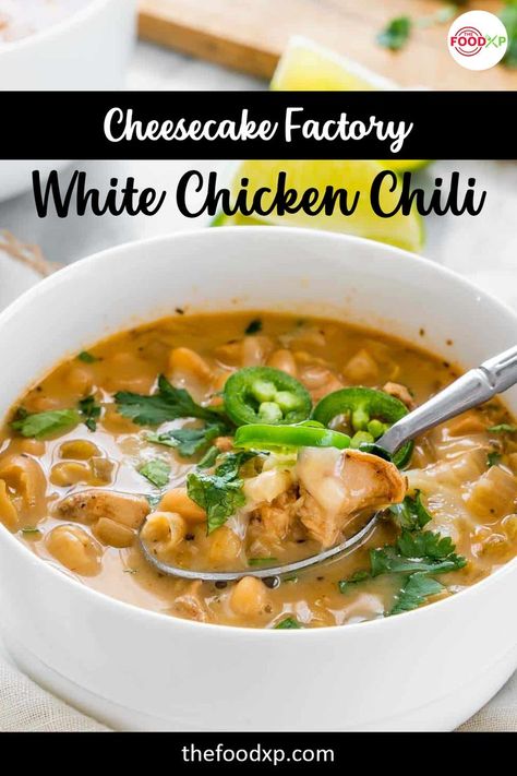 Cheesecake Factory White Chicken Chili, Original Cheesecake Recipe, White Chicken Chilli, Caramel Chicken, Chicken Chilli, White Chicken Chili Recipe, Spicy Cashews, White Bean Chicken Chili, Creamy White Chicken Chili