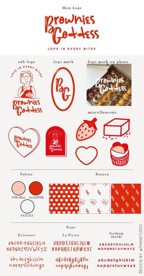 Branding for local cake shop based in Melaka, Malaysia. Client requested a simple line illustration with colour palette of red and off white. Red White Palette, Cookie Business Branding, Branding For Bakery, Red And White Branding, Baking Logo Design Bakery Branding, Cake Shop Branding, Bakery Brand Design, Cake Branding Design, Home Bakery Logo