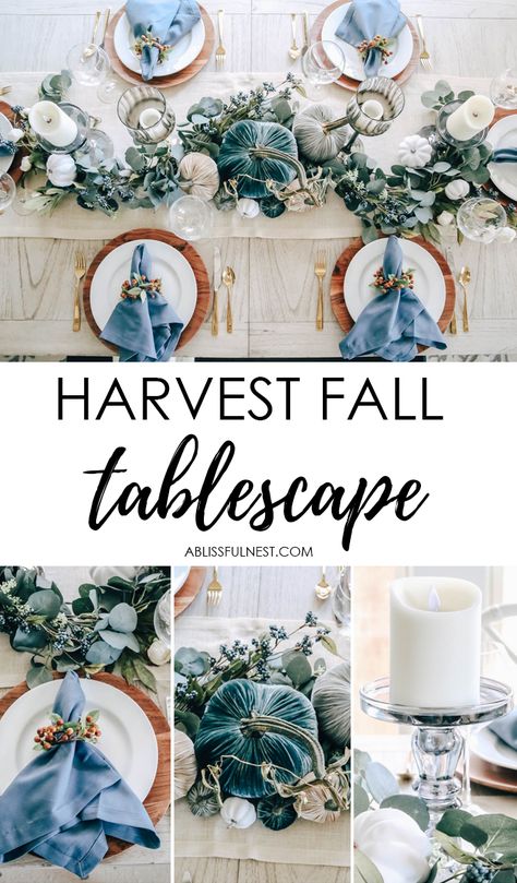 Light Blue Thanksgiving Table, Aqua Fall Decor Ideas, Turquoise Thanksgiving Table, Blue Tablescapes Ideas, Blue Thanksgiving Tablescapes, Blue And White Thanksgiving Table, Blue Thanksgiving Table Decor, Blue Thanksgiving Table, Coastal Thanksgiving