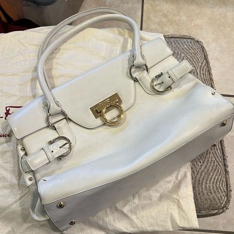 Salvatore Ferragamo Gancini bag white leather!!  Vintage Ferragamo Bag, Ferragamo Gancini Bag, Vintage Ferragamo, Ferragamo Bag, Ferragamo Handbags, Salvatore Ferragamo Bags, Love And Care, Vintage Bag, Vintage Bags