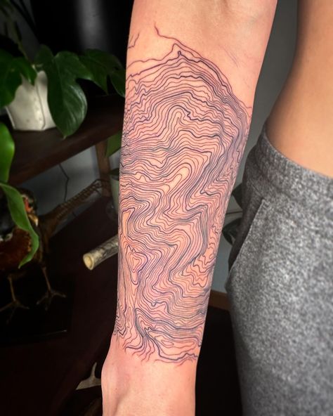 A work in progress! Topography half sleeve for Mel’s first tattoo! #publicrecordtattoo #seattle #feedyourwolf #workwithyourhands Mountain Topography Tattoo, Topography Tattoos, Topographic Map Tattoo, Map Tattoo Sleeve, Topographical Art, Contour Tattoo, Map Tattoo, Topography Map, California Tattoo