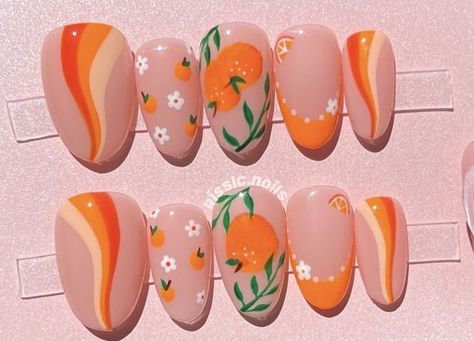 Citrus Nails, Fruit Nail Designs, Fruit Nail Art, Boho Nails, Retro Nails, Hippie Nails, Simple Acrylic, Summery Nails, Simple Acrylic Nails