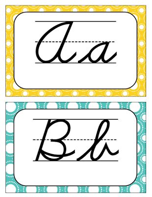 Cursive Alphabet Letters for classroom use- free!  Turquoise and Yellow theme Cursive Chart, Cursive Alphabet Printable, Cursive Alphabet Chart, Cursive Letters Alphabet, Free Classroom Printables, Alphabet Display, Teaching Cursive, Boho Birds, Cursive Alphabet