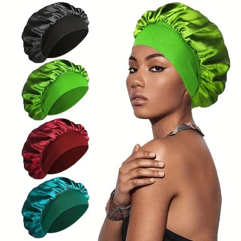 Silky Satin Hair Bonnet With Wide Elastic Band Perfect For - Temu Hair Wraps For Sleeping, Body Cosmetics, Silk Sleep Cap, Sleep Hairstyles, Silk Bonnet, Satin Bonnet, Hair Bonnet, Shower Caps, Shower Cap