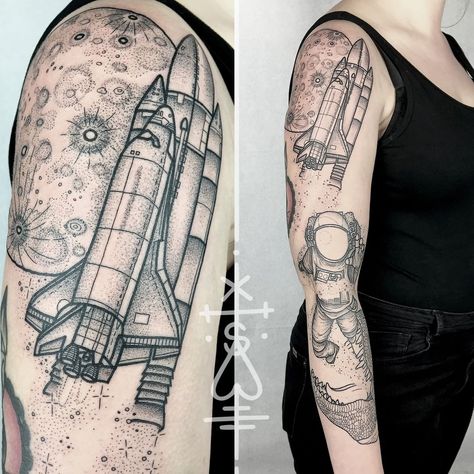 See this Instagram photo by @tilldthtattoo • 2,711 likes Moon Dotwork, Rocket Ship Tattoo, Space Tattoo Sleeve, Outer Space Tattoos, Rocket Tattoo, Astronaut Tattoo, Circle Tattoos, Planet Tattoos, Galaxy Tattoo