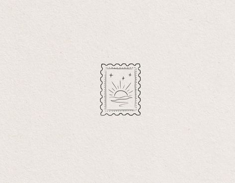 Beach Stamp Tattoo, Fineline Tattoo Ideas Simple, Simple Sunset Tattoo, Sun Tattoo Sketch, Postcard Tattoo, Tats Ideas, Sunset Tattoos, Framed Tattoo, Meaningful Tattoo Quotes