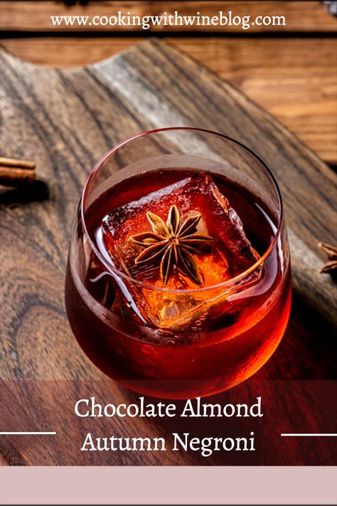 Here are two variations of the classic Negroni, including our creation of the Chocolate Almond Autumn Negroni cocktail. Cooking With Wine, Popular Cocktail Recipes, Negroni Cocktail, Pretty Cocktails, Chocolate Liqueur, Winter Cocktails, Boozy Drinks, Drinks Cocktails, Bourbon Cocktails