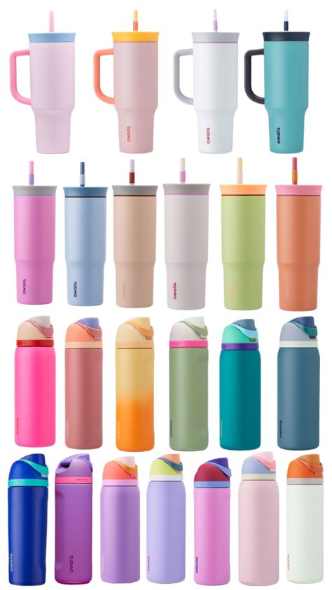 #owala #owalaaesthetic #waterbottles #waterbottleaesthetic #owalawaterbottle Owala Color Names, Owala Water Bottles, Owala Cup, Owala Tumbler, Owala Bottle, Owala Water Bottle, Preppy Basics, Middle School Essentials, Stanley Products