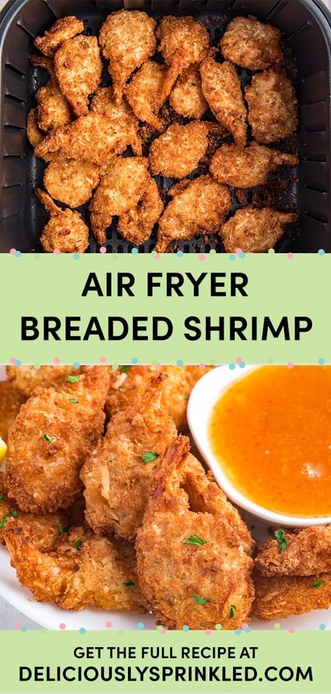 Try our air fryer breaded shrimp recipe! This mouthwatering dish features succulent shrimp coated in a light and crunchy breading, perfectly cooked in the air fryer until golden brown and crispy. Whether you're looking for a quick and easy appetizer or a tasty main course, this air fryer breaded shrimp is sure to impress. Air Fry Shrimp, Air Fryer Frozen Shrimp, Shrimp In Air Fryer, Frozen Shrimp Recipes, Fry Shrimp, Fried Shrimp Recipes, Air Fryer Shrimp, Cook Shrimp, Crispy Bread