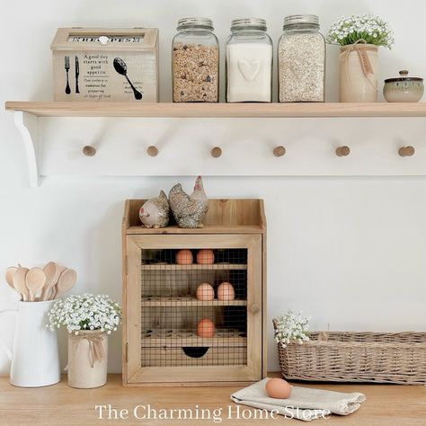 Country Egg Storage...🌿 How lovely is our wooden wall mountable egg cabinet, this lovely piece adds rustic charm to any country inspired kitchen...and holds lots of eggs...it's just perfect..🌿 . . . . . . . . . . . . . . . #egg #eggs #eggstorage #eggstoragebox #countrylife #countrykitchen #countrykitchens #countryprimitives #countrystile #countrylifestyle #countrylife #countrykitchenstyle #countrykitchendecor #chicken #chickens #happychickens #hens #hen Egg Cabinet, Cute Apartment, Minimal Kitchen, Cottage Style Homes, Egg Storage, Country Lifestyle, Country Kitchen Decor, Wood Work, Kitchen Layout