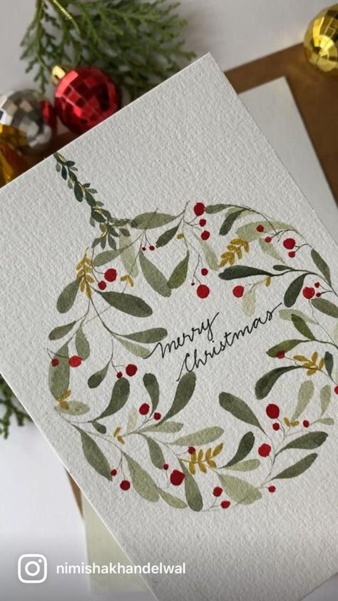 Homemade Cards Christmas, Painting Christmas Cards, Watercolor Painting Christmas, Watercolor Christmas Cards Diy, Christmas Cards Diy, Painted Christmas Cards, Diy Holiday Cards, Handmade Cards Diy, Crafts Homemade