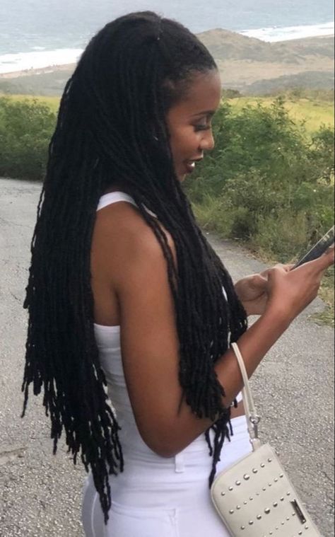 Long Interlocked Locs, Long Black Locs Black Women, Long Curly Faux Locs, Long Healthy Locs, Layered Locs Long, Long Loc Extensions, Small Long Locs, Long Locs Women, Women With Long Locs