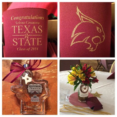 Texas Themed Party Decorations, University Graduation Party Decorations, Texas Tech Themed Party, Texas State Graduation Party, University Of Texas Graduation Party, Texas State University Graduation Party, Texas Wedding Favors, Texas State Bobcats, University Graduation