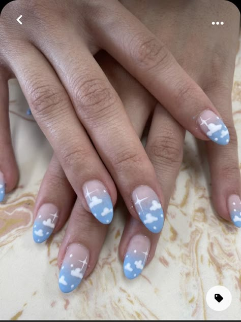 Cloud Nails, Nail Design Glitter, Nail Designs Ideas, Nails Art Ideas, Natural Nail Designs, Sky Nails, Really Cute Nails, Cute Gel Nails, Pretty Acrylic Nails